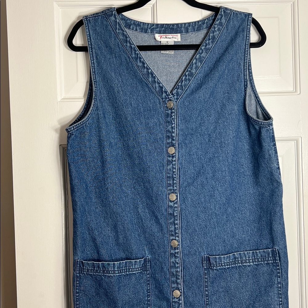 Vintage Talbots Blue Denium Jumper Button up Dress, Large Front Pockets, Size 12 - Picture 3 of 8